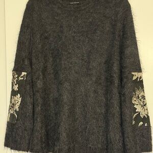 Elegant Charcoal Sweater with Floral Details